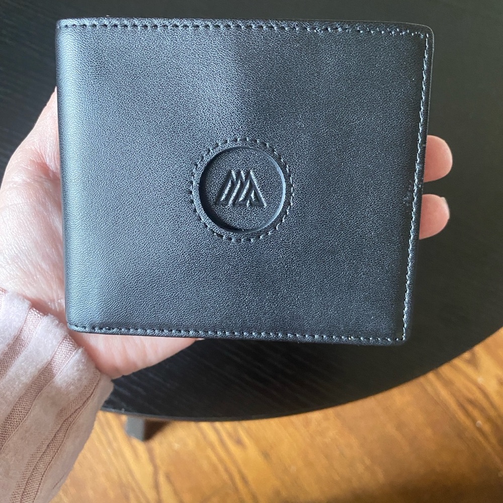 Men's Black Leather Bi-Fold Wallet - Minimal Embossed Logo